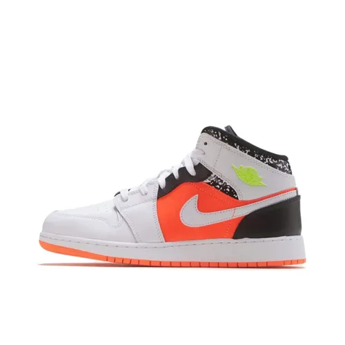 Jordan Air Jordan 1 MID Устойчивый к истиранию MID Топ Детские Баскетбольные кроссовки Желто-оранжевый