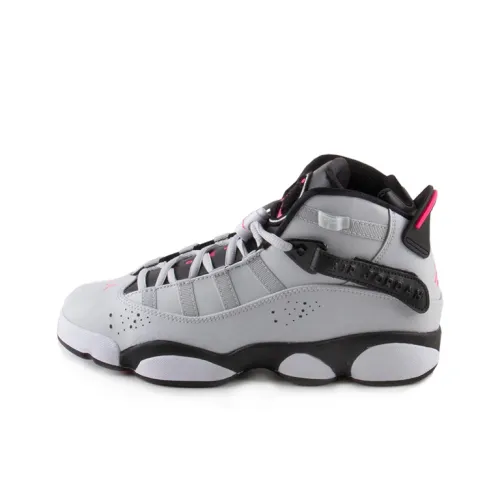 Jordan Air Jordan 6 Кольца Розовый Вспышка Высокие Кроссовки для Баскетбола Детские Серый Розовый Подростковые