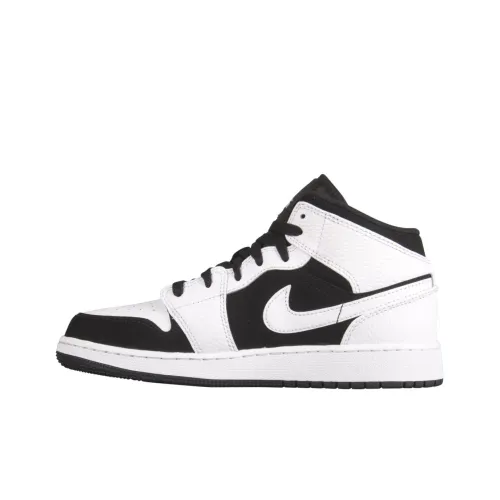Jordan 1 MID Устойчивый к истиранию MID Топ Детские Баскетбольные кроссовки Черный Белый