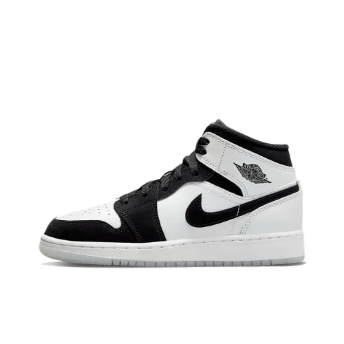 Jordan 1 MID SE Slip-resistant Abrasion-resistant MID Топ Детские баскетбольные кроссовки Черный Белый
