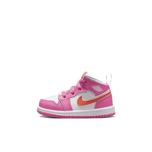 Jordan Air Jordan 1 MID Устойчивый к истиранию MID Топ Обувь для малышей Розово-белый Infant And Toddler