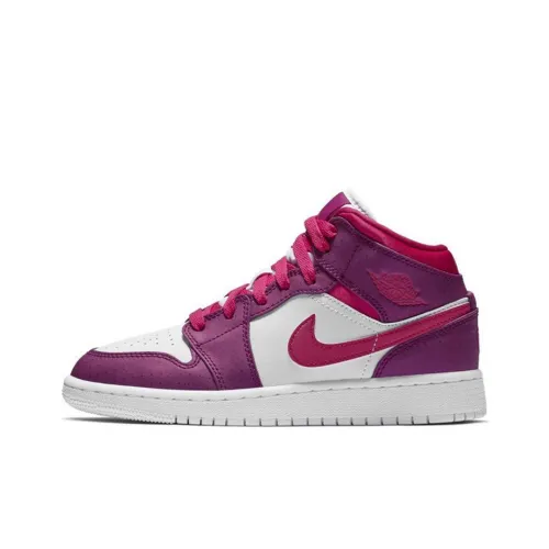 Jordan Air Jordan 1 MID Топ Детские Баскетбольные Кроссовки Белый Фиолетовый