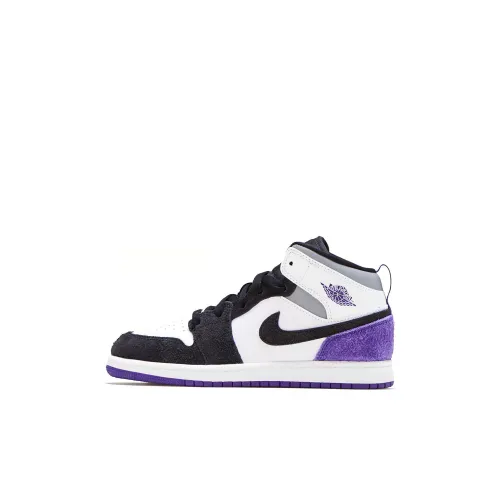 Jordan Air Jordan 1 MID SE BP MID Топ Детские баскетбольные кроссовки Черный Фиолетовый Для детей 3-7 лет