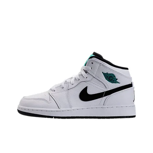 Jordan Air Jordan 1 Ретро MID Белый черный Hyper Jade MID Топ Детские баскетбольные кроссовки Бело-зеленый Подростки