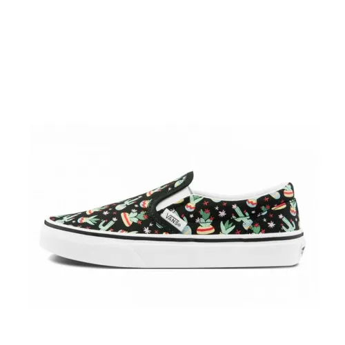 Vans Slip On Series Классический Низкий Топ Детские Скейтбординги Черный Многоцветный Подростки