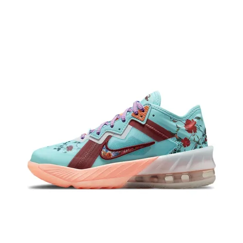 Nike Lebron 18 Low Цветочный Устойчивый к истиранию Амортизаторы Низкий Топ Детские Баскетбольные кроссовки Синий Красный