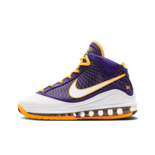 Nike Lebron 7 Media Day GS MID Топ Винтажные баскетбольные кроссовки Пурпурный Lakers Золотой Подростки