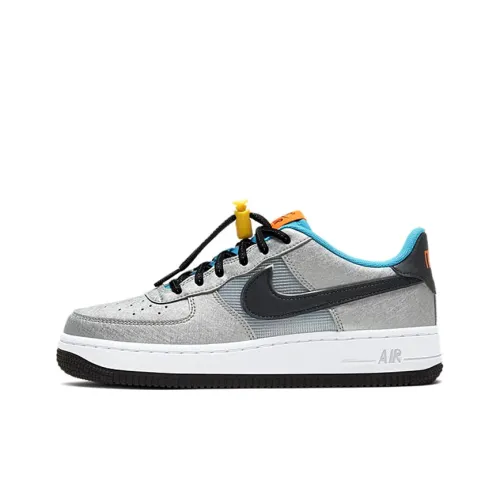 Nike Air Force 1 Slip Resistant Abrasion Resistant Низкий Топ Детские Скейтбординги Серебристо-Синий