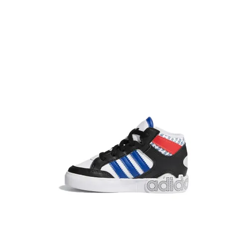 Adidas Originals Hardcourt Дышащая Высокая Обувь для Малышей Черная Белая и Синяя для Младенцев и Малышей