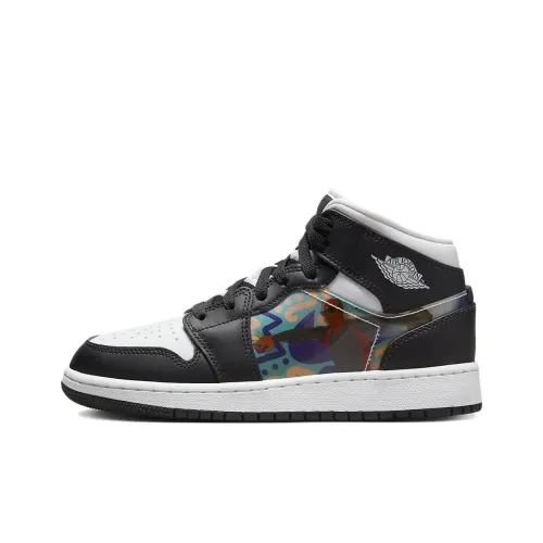 Jordan Air Jordan 1 MID Нижняя юбка Устойчивая к истиранию MID Топ Детские баскетбольные кроссовки Черно-белая панда