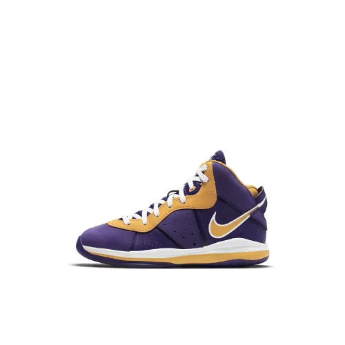 Nike Lebron 8 Hardwood CLASSICS MID Топ Винтажные баскетбольные кроссовки Желто-фиолетовый Для детей 3-7 лет
