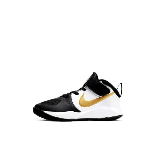 Nike Team Hustle D 9 Устойчивые к истиранию MID Баскетбольные кроссовки для игры Белый Черный Золото Предшкольные