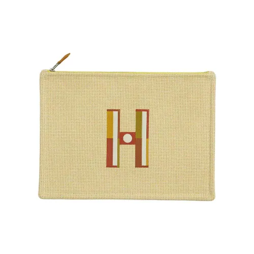 HERMES Хлопок Хранение Сумка Клатч Большой Женский Лимон с Охрой