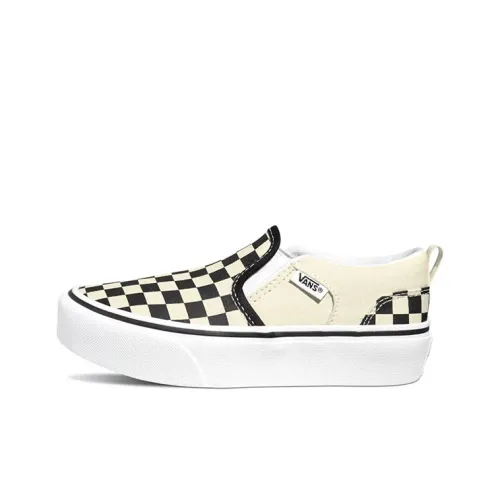 Vans Asher Шахматный узор Низкие кеды для детей Скейтбординг Черный Белый Подростки
