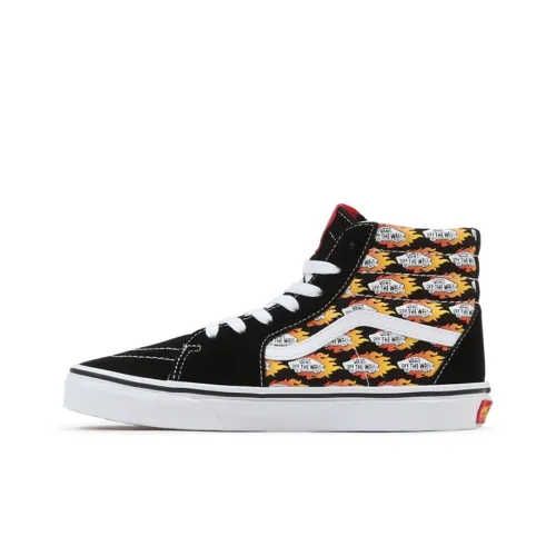 Vans SK8 Пламя Логотип Повторение Высокий Топ Детские Скейтбординги Черный Белый Красный Подростки