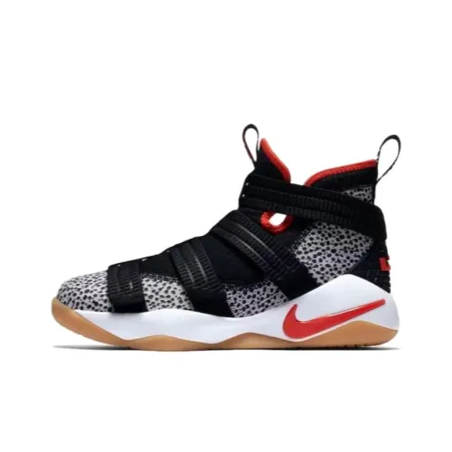 Nike Lebron 11 Zoom Soldier Амортизация Износостойкий Высокий Топ Детские Баскетбольные Кроссовки Черный Белый Красный Подростки