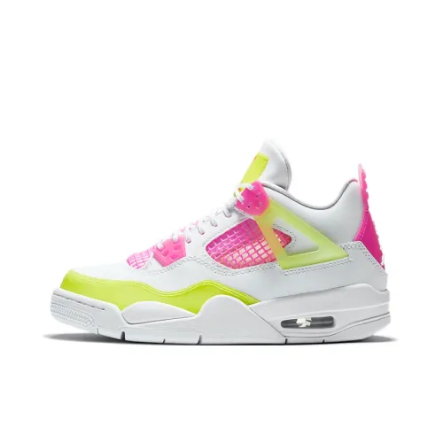 Jordan Air Джордан 4 'Лимон Веном' Нижняя юбка Резистентная и Дышащая Высокий Топ Детские Баскетбольные кроссовки Желто-розовый Белый