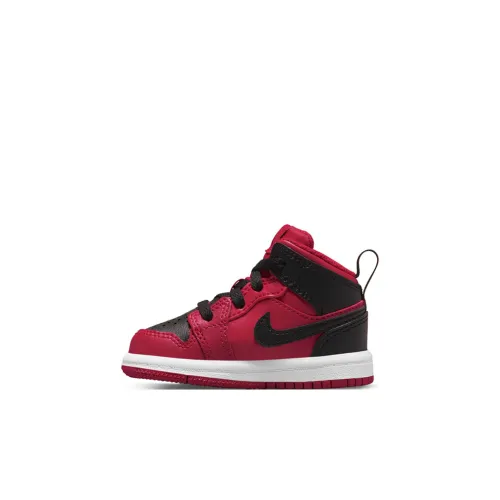 Jordan Air Jordan 1 Устойчивый к истиранию Дышащий MID Топ Обувь для малышей Красный черный Infant And Toddler