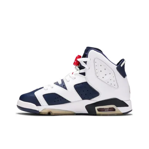 Jordan Air Jordan 6 Противоскользящие амортизаторы Высокие топы Детские баскетбольные кроссовки Сине-белый Олимпийский Подростки