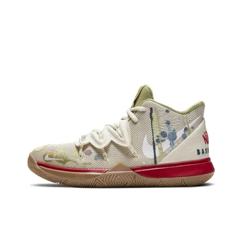 Nike Kyrie 5 Irving 5 Slip-resistant Shock Absorbers MID Топ Детские Баскетбольные Кроссовки Айвори Белый
