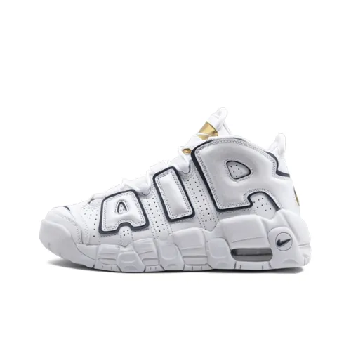 Nike Air More Uptempo Темно-синий Синий Белый Slip-resistant MID Топ Детские Баскетбольные Кроссовки Белый Синий