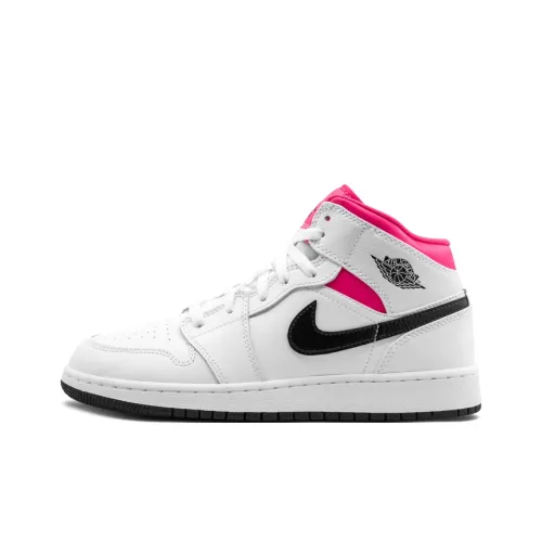 Jordan Air Jordan 1 MID Белый черный Hyper Розовый Нижняя юбка Resistant MID Топ Детские Баскетбольные кроссовки Бело-розовый