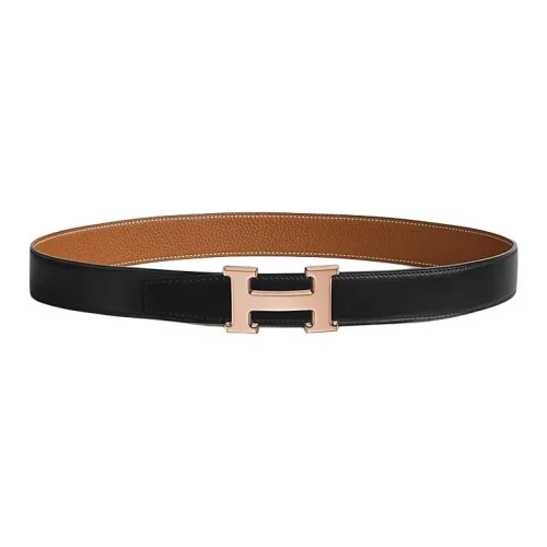 HERMES Металл Телячья кожа Розовое золото с покрытием Кожаные ремни Женские Черный Коричневый Ширина 3,2 см