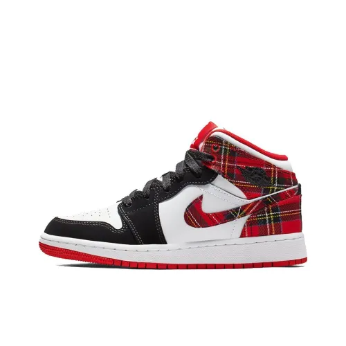 Jordan Air Jordan 1 MID Белая клетка MID Топ Детские баскетбольные кроссовки Белый черный красный
