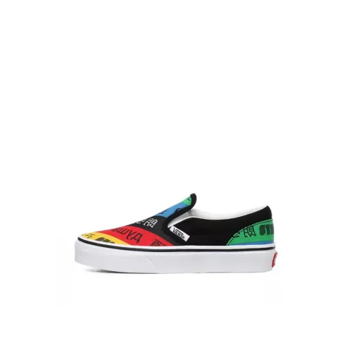 VANS Slip On Series Low Топ Детские Скейтбординги Текст Черная Радуга Детские Возраст 3-7 Лет