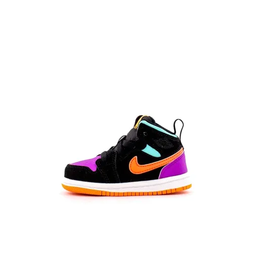 Jordan Air Jordan 1 MID Топ Обувь для малышей Черный оранжевый фиолетовый Infant And Toddler