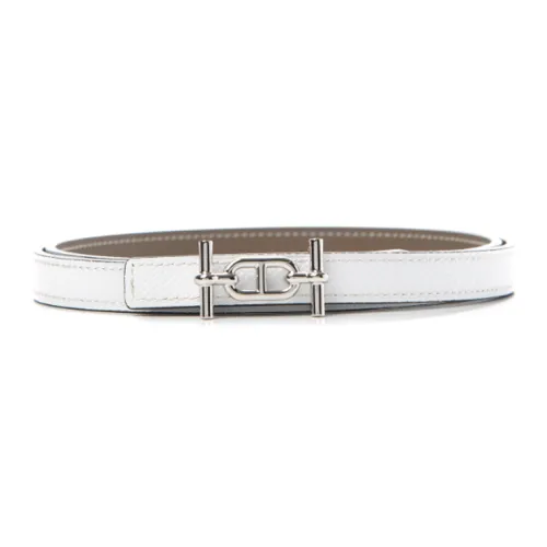 HERMES Телячья кожа Палладий Серебряный Кожаные ремни Женские Серебряный Коричневый Ширина 1,3 см