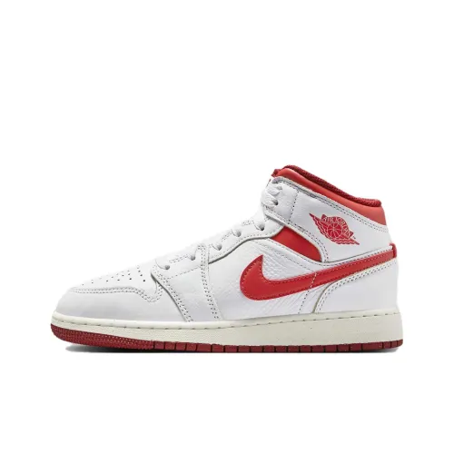 Jordan Air Jordan 1 MID SE Амортизация Устойчивость к истиранию Поддержка MID Детские баскетбольные кроссовки Белый Красный