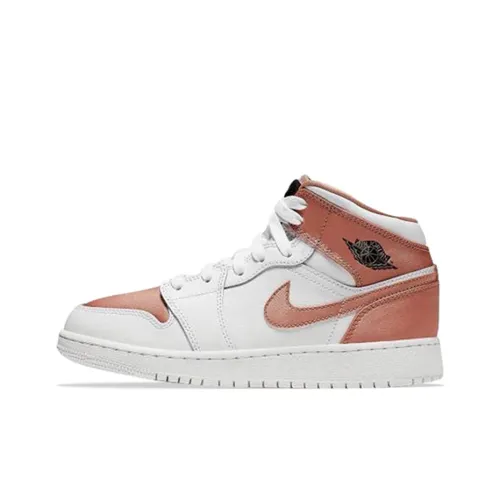Jordan Air Jordan 1 MID Нижняя юбка Резистентный MID Топ Детские Баскетбольные кроссовки Розово-золотой