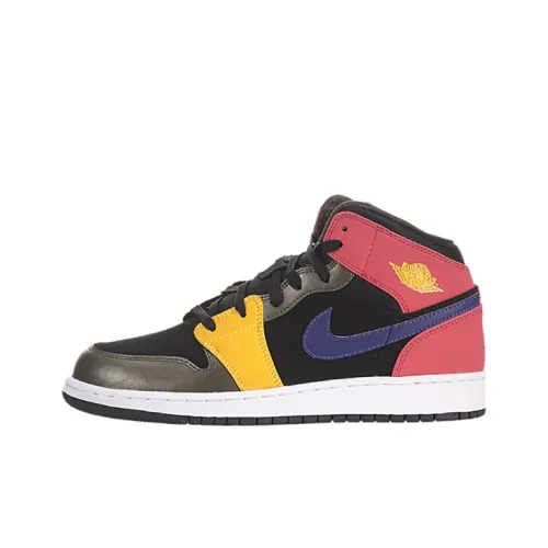 Jordan Air Jordan 1 MID Противоскользящий MID Топ Детские Баскетбольные кроссовки Радужные Подростки