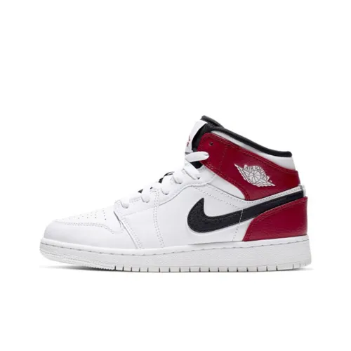 Jordan Air Jordan 1 MID Топ Детские Баскетбольные Кроссовки Белый Красный