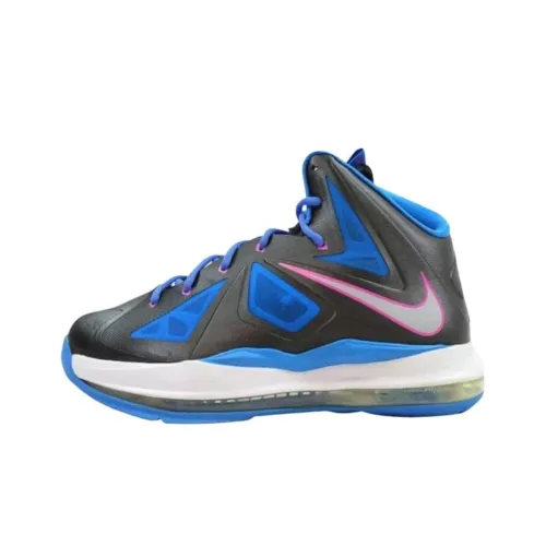 nike Lebron 10 X Амортизация Износостойкий MID Топ Детские Баскетбольные Кроссовки Черный Синий Подростки