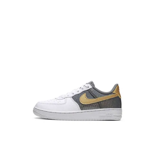 Nike Air Force 1 Slip Resistant Амортизация Устойчивость к износу Низкий Топ Детские Скейтбординги Белый Серый Золотой