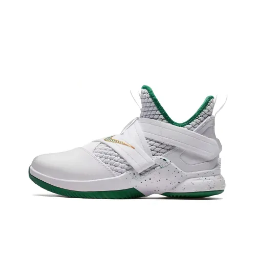 Nike Lebron 12 Солдат Амортизация Износостойкий Низкий Топ Детские Баскетбольные Кроссовки Белый Зеленый Подростки