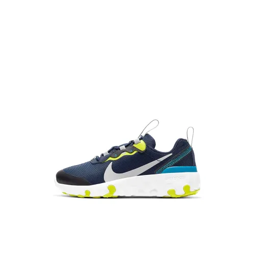 Nike React Element 55 Противоскользящие амортизирующие низкие детские беговые кроссовки синий белый желтый