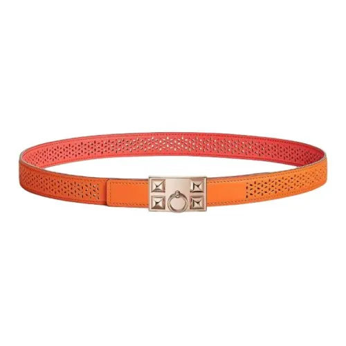 HERMES Телячья кожа Кожаные ремни Женские Розовый оранжевый Ширина 2,4CM