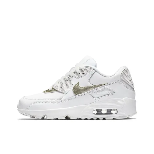 Nike Air Max 90 GS Амортизация Износостойкий Низкий Топ Детские Беговые Кроссовки Белый Золотой Подростки