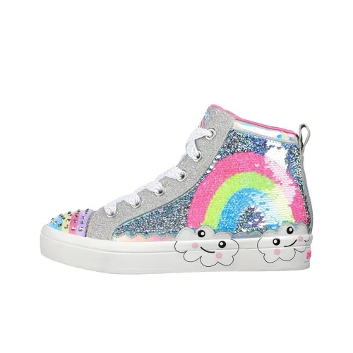 Skechers Twinkle Toes Twinkle Sparks Радужный Shines High Топ Детские Скейтбординги Серо-розовый Подростки