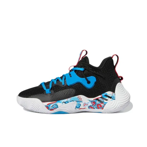 Adidas Harden Stepback 3 J Slip-resistant Abrasion-resistant Low Top Детские баскетбольные кроссовки Black Blue Teenagers