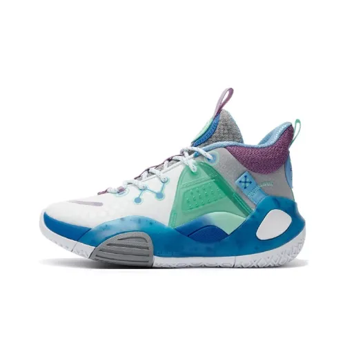 LINING YOUNG All City 9 V1 Уэйд Anti KICK Амортизация Oтскок MID Топ Детские Баскетбольные кроссовки Синий Белый Фиолетовый