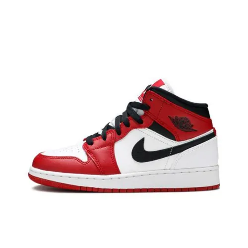 Jordan Air Jordan 1 MID 'Фитнес-красный' Устойчивый к истиранию MID Топ Детские Баскетбольные Кроссовки Белый Красный