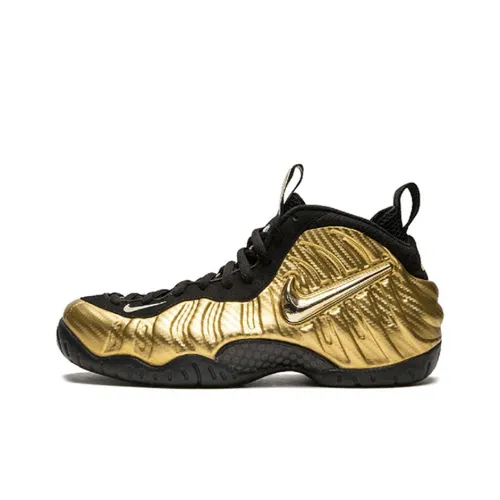 Nike Foamposite Pro Металлик Золотой Противоскользящий Устойчивый к истиранию MID Топ Детские Баскетбольные кроссовки Черный Золотой