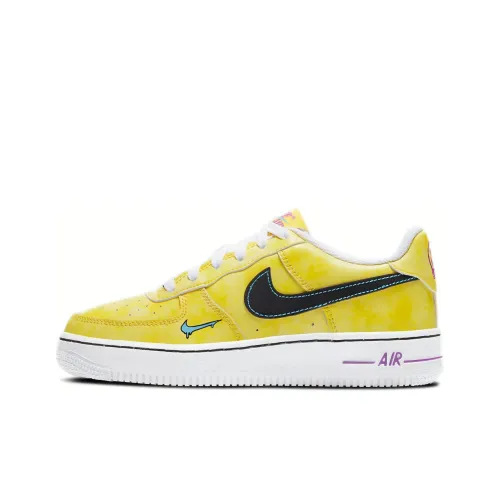 Nike Air FORCE 1 LV8 3 Peace Love And Basketball Slip-resistant Low Top Детские Скейтбординги Желтый Белый