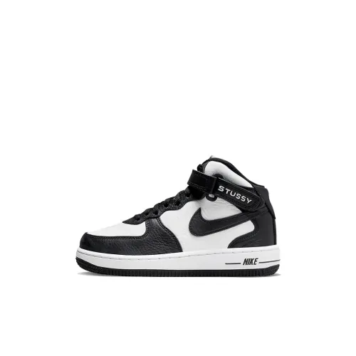 Stussy x Nike Air FORCE 1 SP MID Топ Детские Скейтбординги Черный белый для детей 3-7 лет