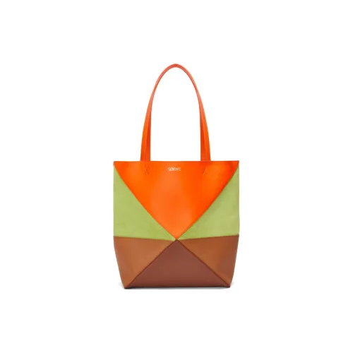 LOEWE Телячья кожа с замшей сумка-тоут сумка для покупок сумка среднего размера женская ярко-оранжевая и зеленая Meadow