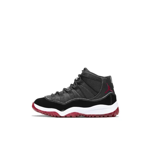 Jordan Air Jordan 11 BP Устойчивый к истиранию MID Топ Детские баскетбольные кроссовки Черный Красный Для детей 3-7 лет